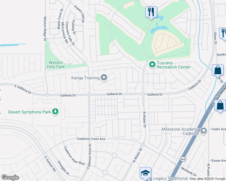 map of restaurants, bars, coffee shops, grocery stores, and more near East Galleria Drive in Henderson