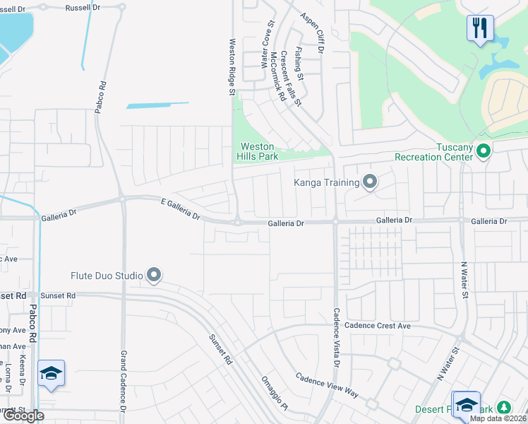 map of restaurants, bars, coffee shops, grocery stores, and more near East Galleria Drive in Henderson