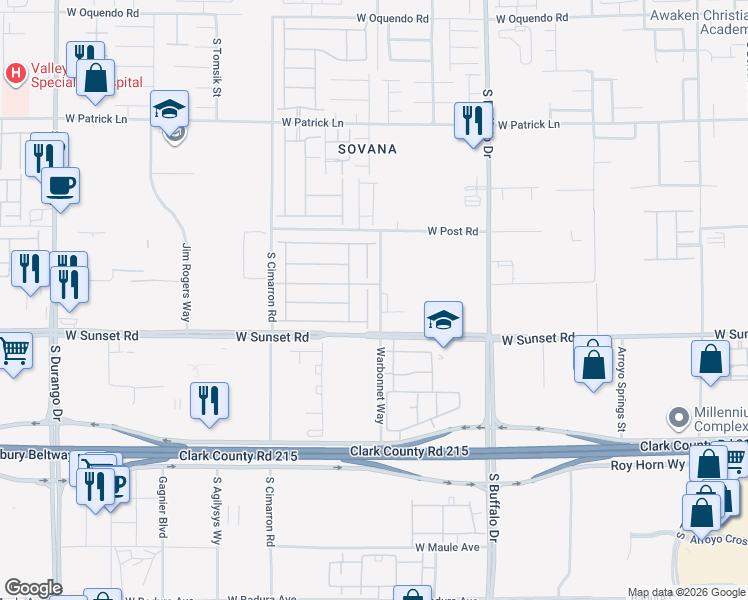 map of restaurants, bars, coffee shops, grocery stores, and more near 6410 Holland Hills Street in Las Vegas