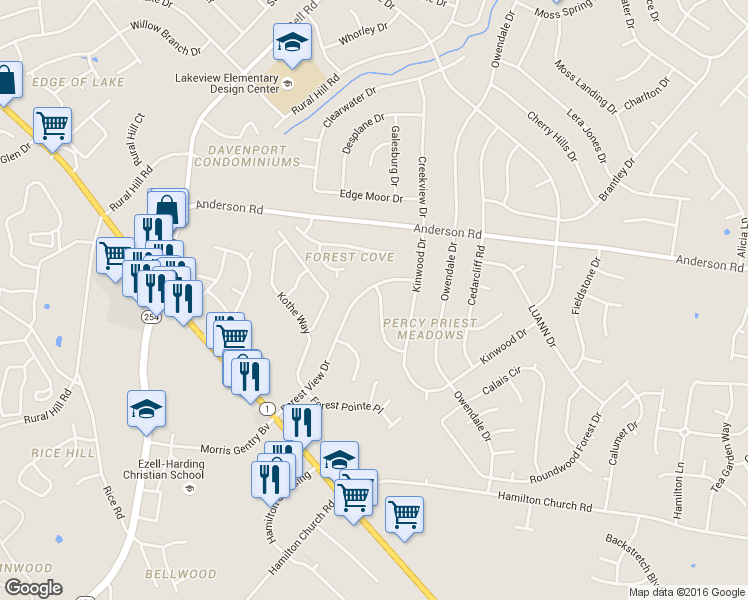 map of restaurants, bars, coffee shops, grocery stores, and more near 2645 Forest View Drive in Nashville