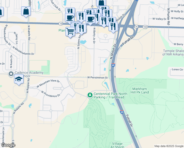map of restaurants, bars, coffee shops, grocery stores, and more near 513 North Betty Jo Drive in Fayetteville