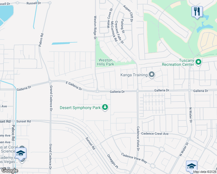 map of restaurants, bars, coffee shops, grocery stores, and more near East Galleria Drive in Henderson