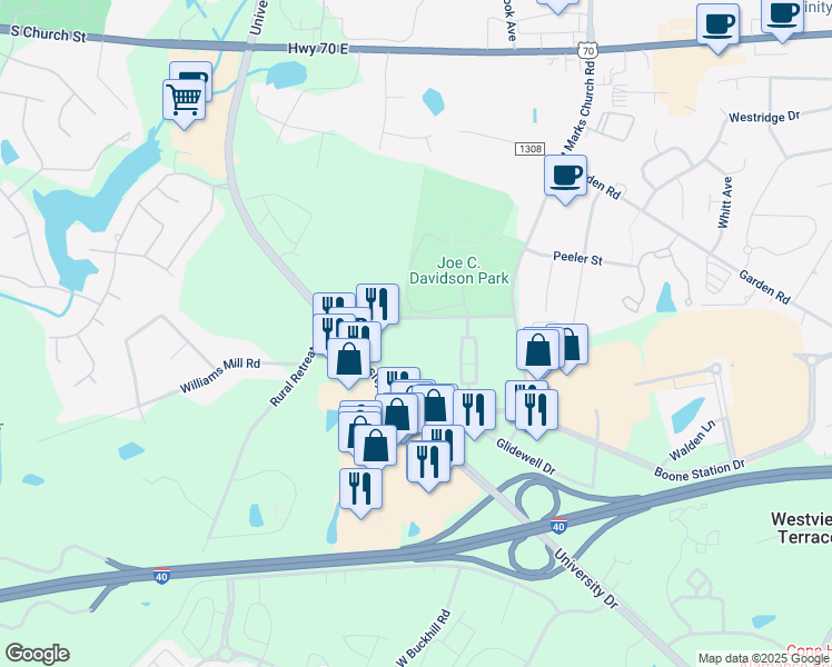 map of restaurants, bars, coffee shops, grocery stores, and more near 122 Retreat Lane in Burlington