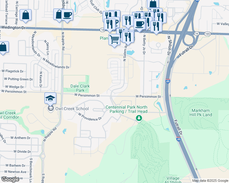 map of restaurants, bars, coffee shops, grocery stores, and more near 534 North Salem Road in Fayetteville