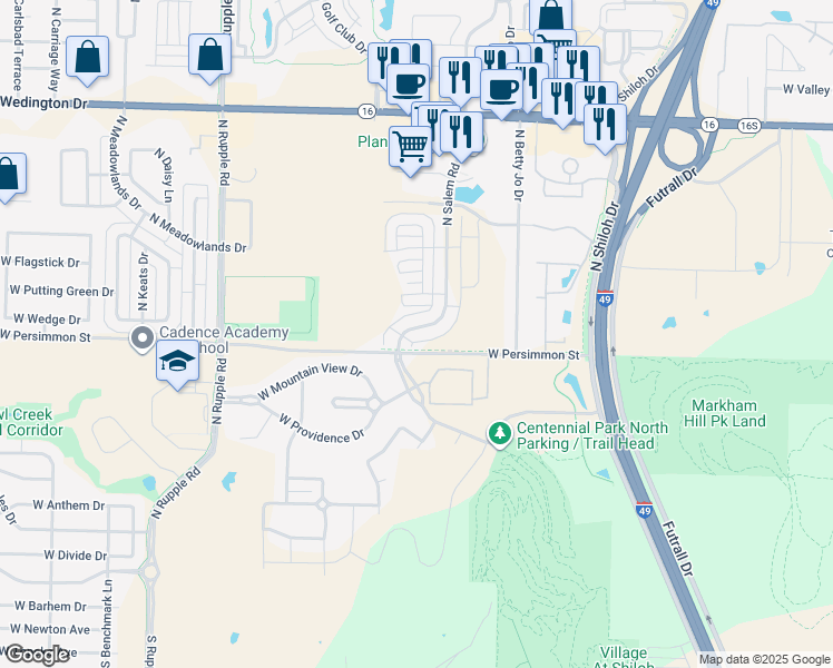 map of restaurants, bars, coffee shops, grocery stores, and more near 533 North Salem Road in Fayetteville