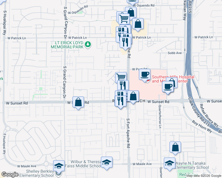 map of restaurants, bars, coffee shops, grocery stores, and more near 9518 Ridgeglen Court in Las Vegas