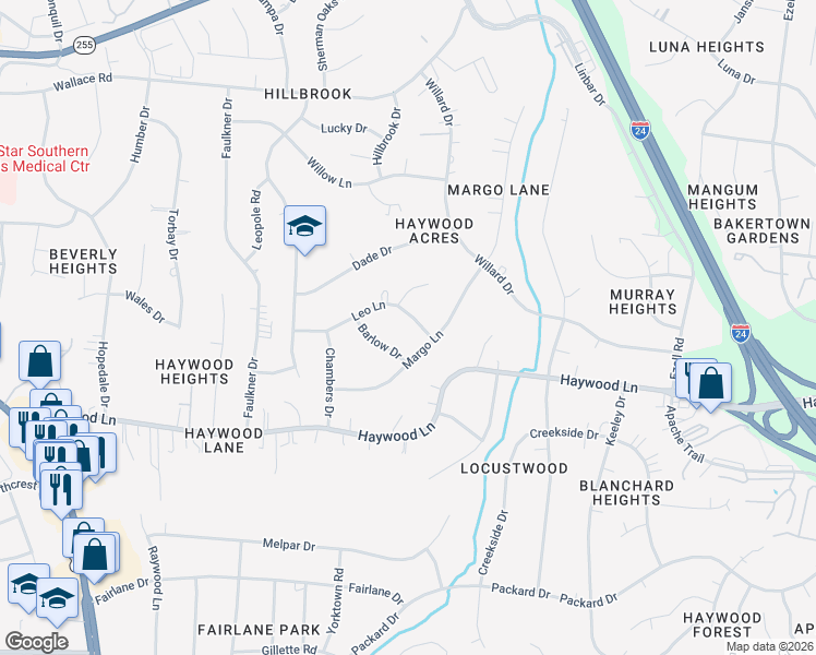 map of restaurants, bars, coffee shops, grocery stores, and more near 335 Leo Lane in Nashville