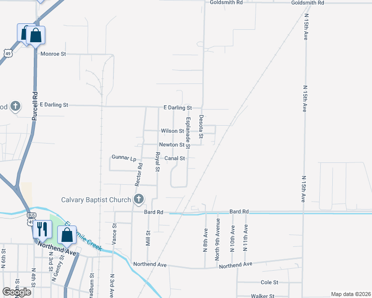 map of restaurants, bars, coffee shops, grocery stores, and more near 601-699 Newton Street in Paragould