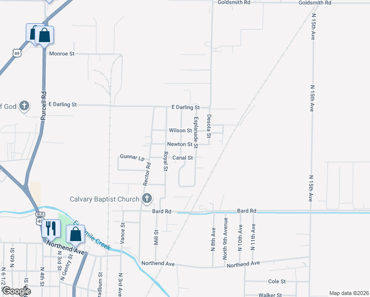 map of restaurants, bars, coffee shops, grocery stores, and more near 601-699 Newton Street in Paragould