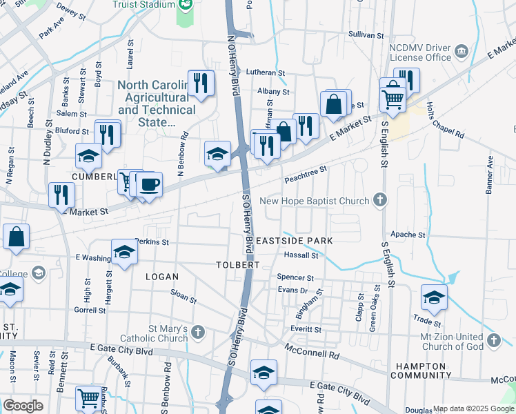 map of restaurants, bars, coffee shops, grocery stores, and more near 12 Arby Court in Greensboro