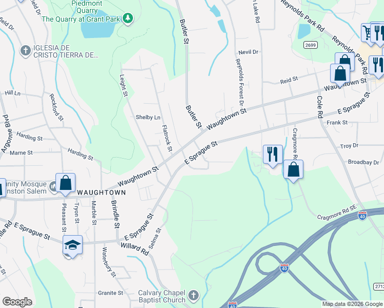 map of restaurants, bars, coffee shops, grocery stores, and more near in Winston-Salem