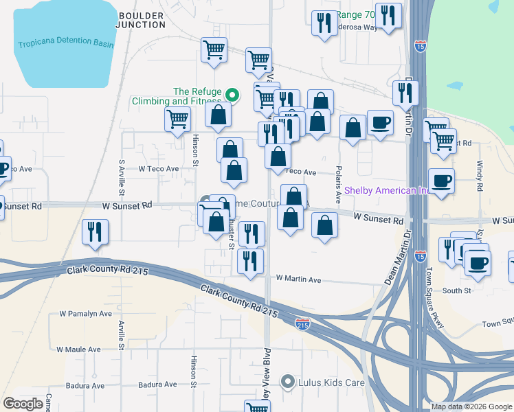 map of restaurants, bars, coffee shops, grocery stores, and more near 3925 W Sunset Rd in Las Vegas