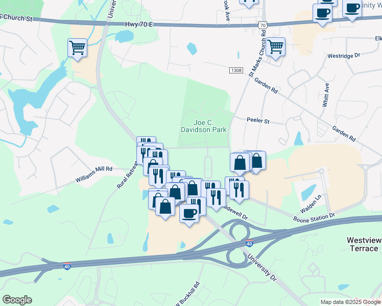 map of restaurants, bars, coffee shops, grocery stores, and more near 3802 Rural Retreat Road in Burlington