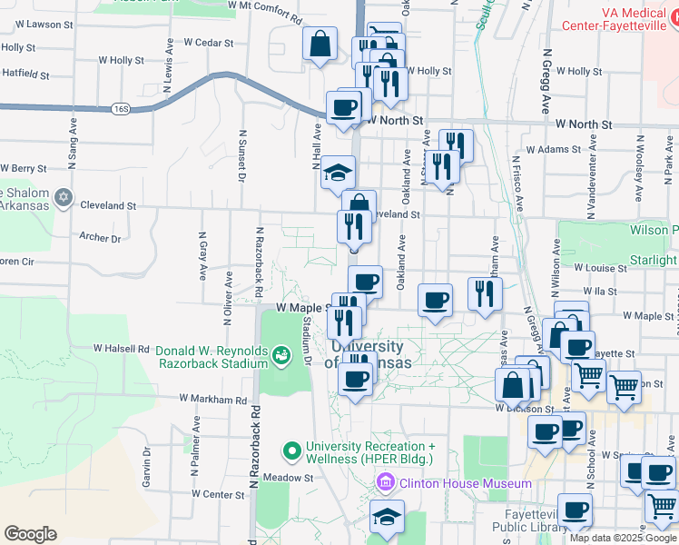map of restaurants, bars, coffee shops, grocery stores, and more near 112 Garland Avenue in Fayetteville