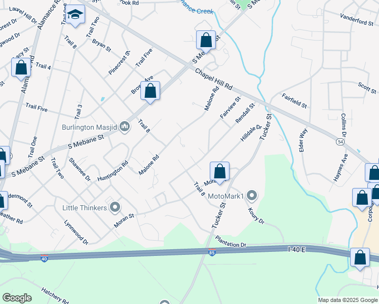 map of restaurants, bars, coffee shops, grocery stores, and more near 702 North Dale Court in Burlington
