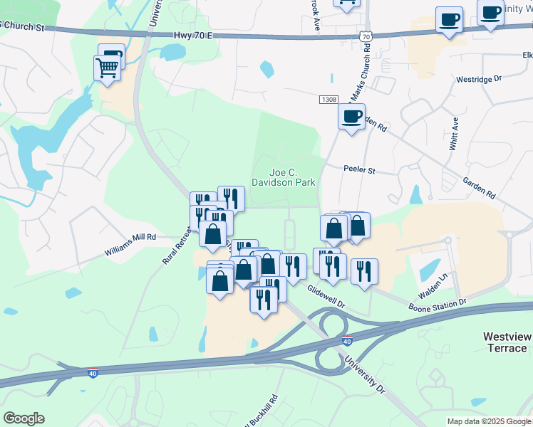 map of restaurants, bars, coffee shops, grocery stores, and more near 3802 Rural Retreat Road in Burlington
