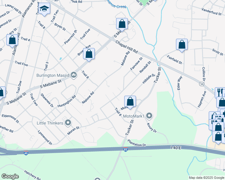 map of restaurants, bars, coffee shops, grocery stores, and more near 702 North Dale Court in Burlington