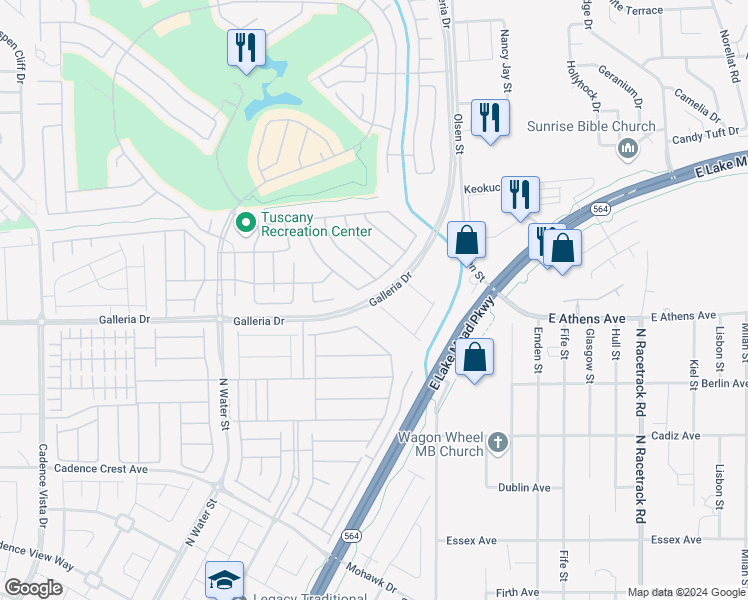 map of restaurants, bars, coffee shops, grocery stores, and more near 1027 Via Calderia in Henderson