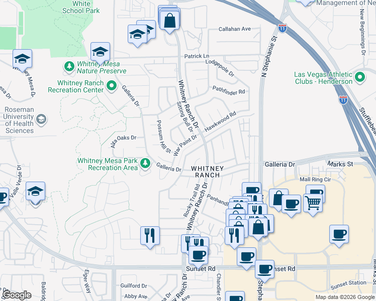 map of restaurants, bars, coffee shops, grocery stores, and more near 815 Rising Star Drive in Henderson