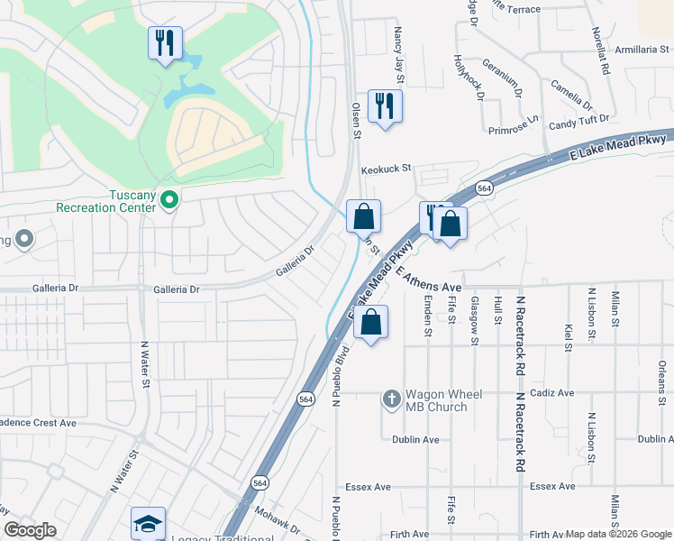 map of restaurants, bars, coffee shops, grocery stores, and more near 200 East Athens Avenue in Henderson