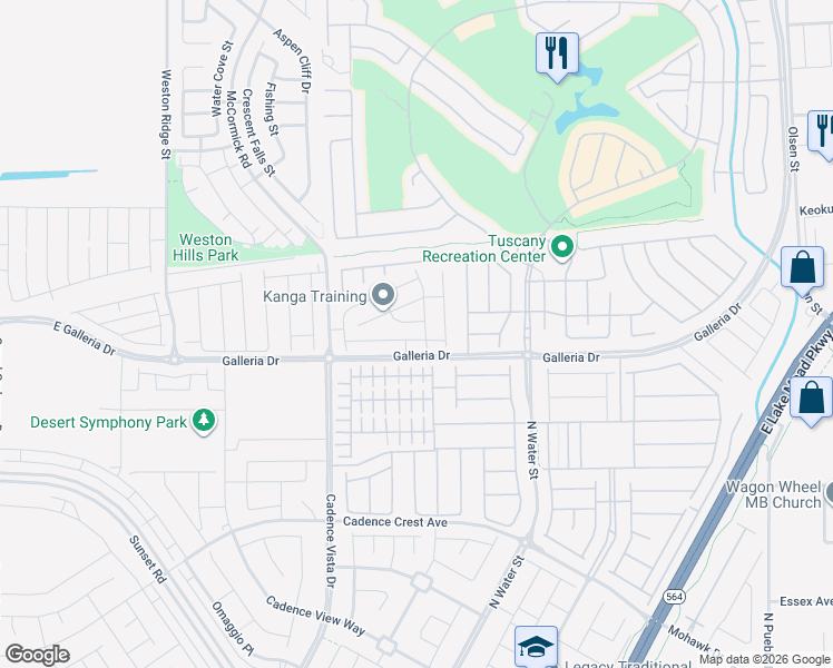 map of restaurants, bars, coffee shops, grocery stores, and more near East Galleria Drive in Henderson