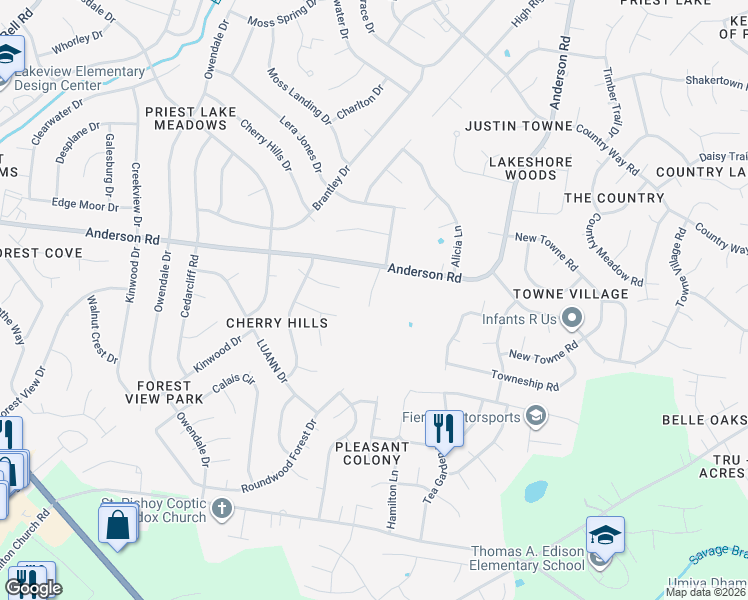 map of restaurants, bars, coffee shops, grocery stores, and more near 3135 Anderson Road in Nashville