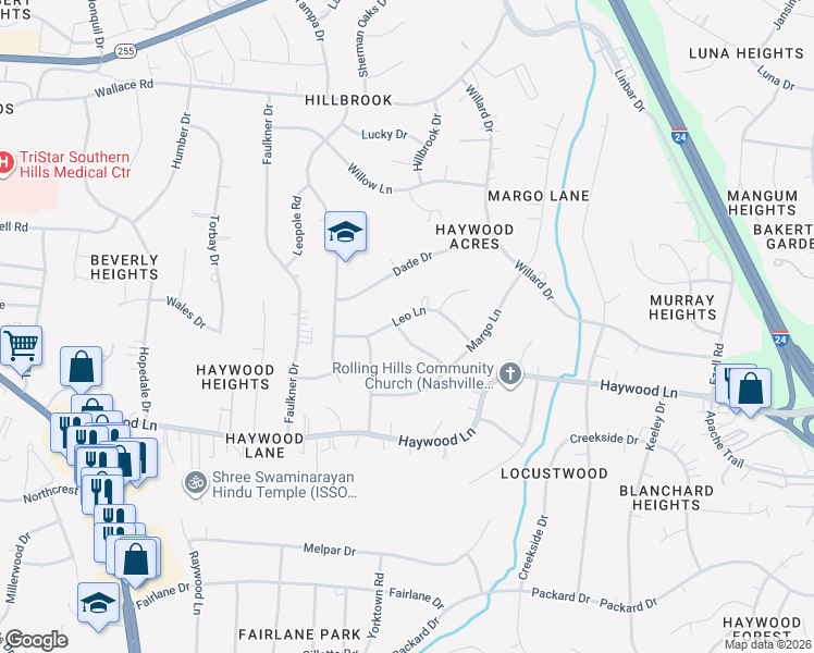 map of restaurants, bars, coffee shops, grocery stores, and more near 3800 Barlow Drive in Nashville