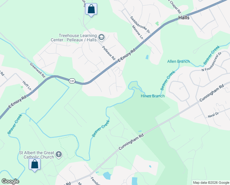 map of restaurants, bars, coffee shops, grocery stores, and more near 7213 Birdie Lane in Knoxville