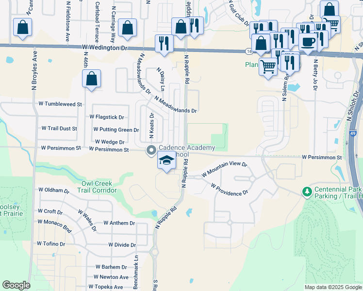 map of restaurants, bars, coffee shops, grocery stores, and more near 525 North Rupple Road in Fayetteville