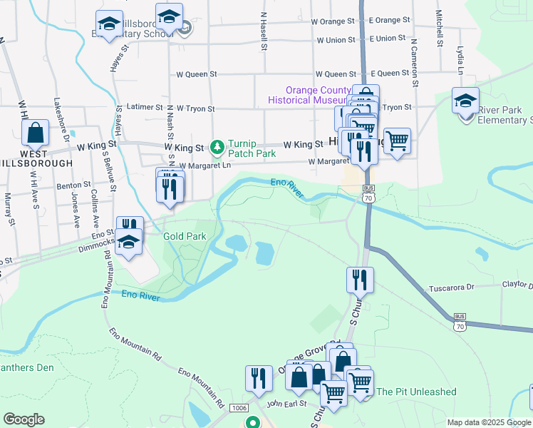map of restaurants, bars, coffee shops, grocery stores, and more near 187 Faribault Lane in Hillsborough
