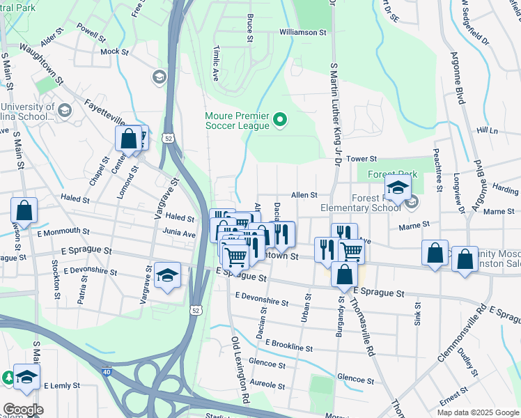 map of restaurants, bars, coffee shops, grocery stores, and more near 2017 Althea Street in Winston-Salem