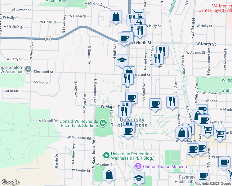 map of restaurants, bars, coffee shops, grocery stores, and more near 591-699 Garland Avenue in Fayetteville