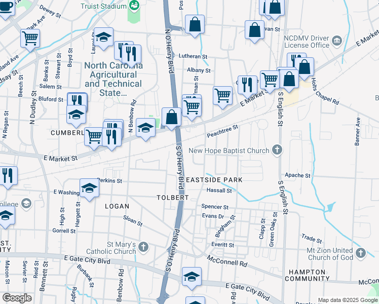 map of restaurants, bars, coffee shops, grocery stores, and more near 12 Arby Court in Greensboro