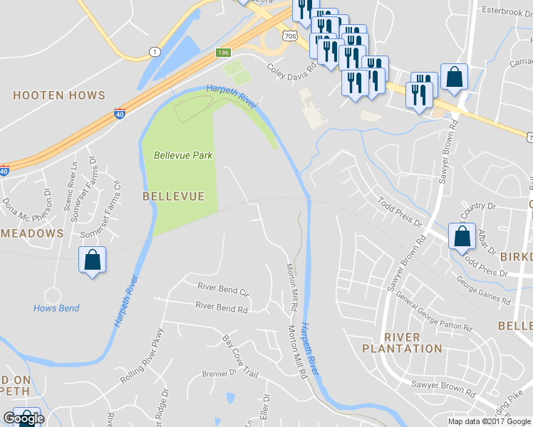 map of restaurants, bars, coffee shops, grocery stores, and more near 1068 Morton Mill Road in Nashville