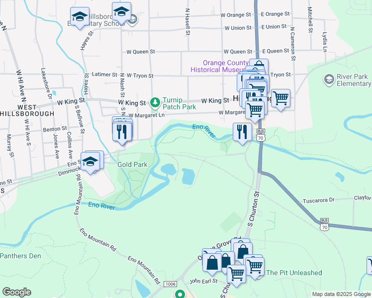 map of restaurants, bars, coffee shops, grocery stores, and more near 187 Faribault Lane in Hillsborough
