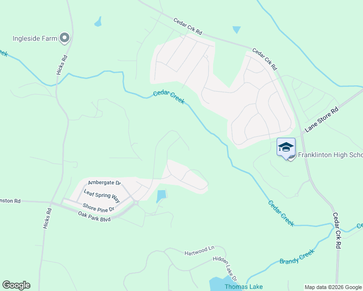 map of restaurants, bars, coffee shops, grocery stores, and more near 123 Cedar Creek Road in Franklinton
