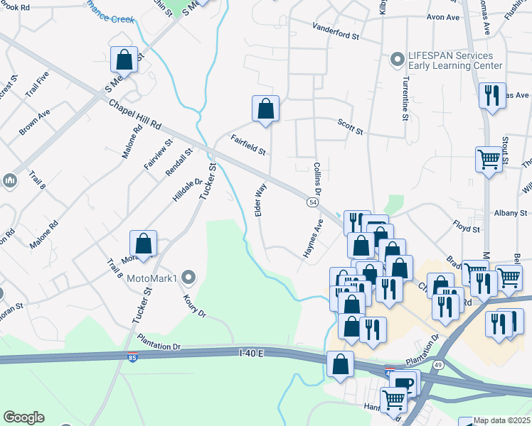 map of restaurants, bars, coffee shops, grocery stores, and more near 1614 Elder Way in Burlington