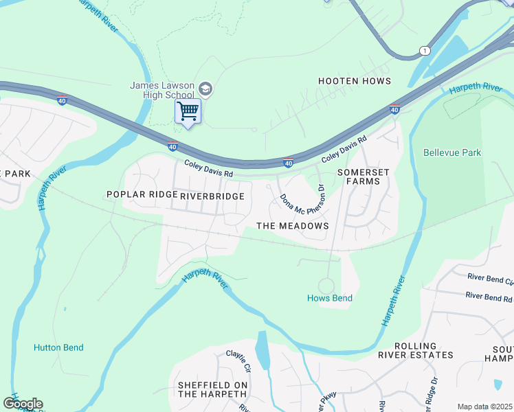 map of restaurants, bars, coffee shops, grocery stores, and more near 3277 Harpeth Springs Drive in Nashville