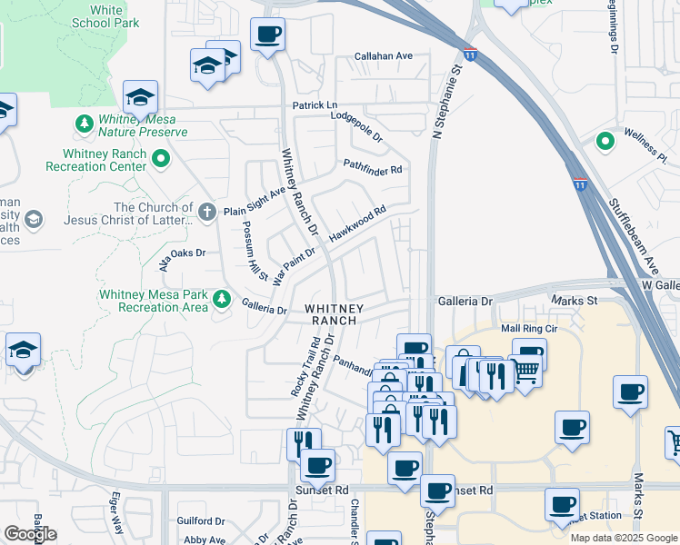 map of restaurants, bars, coffee shops, grocery stores, and more near 815 Stillwater Lane in Henderson