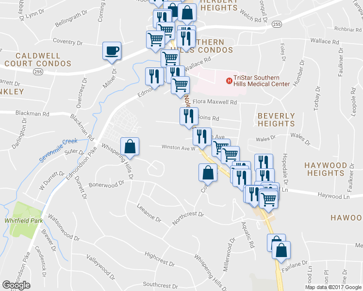 map of restaurants, bars, coffee shops, grocery stores, and more near 4409 Winston Avenue West in Nashville