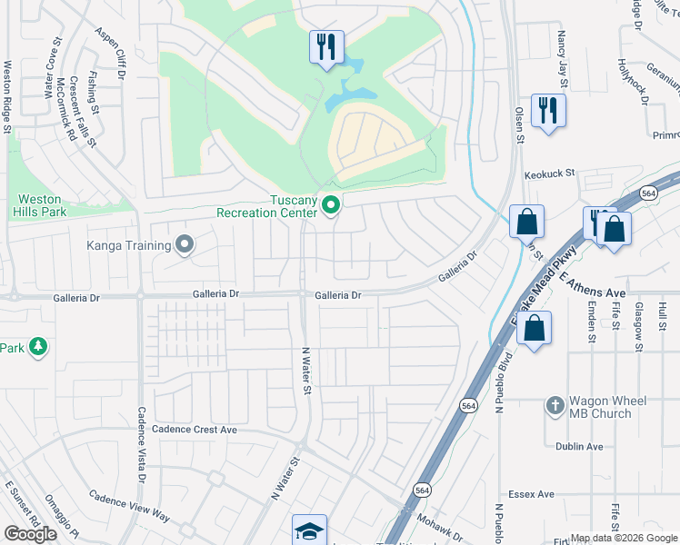 map of restaurants, bars, coffee shops, grocery stores, and more near 1024 Via Gallia Street in Henderson