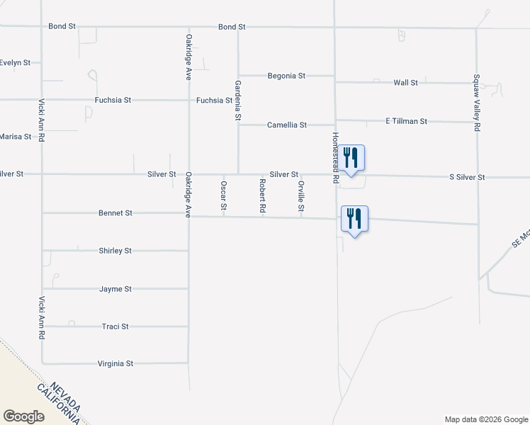 map of restaurants, bars, coffee shops, grocery stores, and more near 10111 Robert Road in Pahrump
