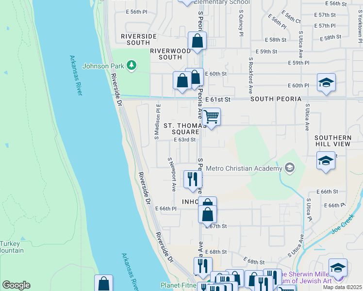 map of restaurants, bars, coffee shops, grocery stores, and more near 6309 South Owasso Avenue in Tulsa