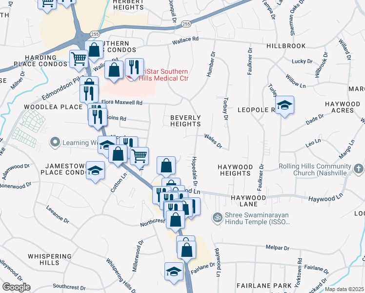 map of restaurants, bars, coffee shops, grocery stores, and more near 4646 Nolensville Pike in Nashville