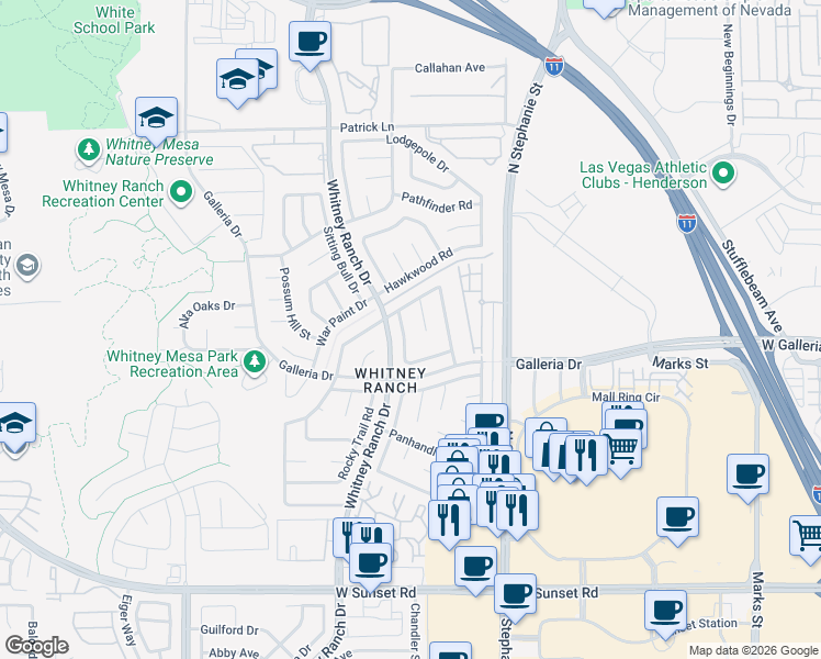 map of restaurants, bars, coffee shops, grocery stores, and more near 814 Stillwater Lane in Henderson