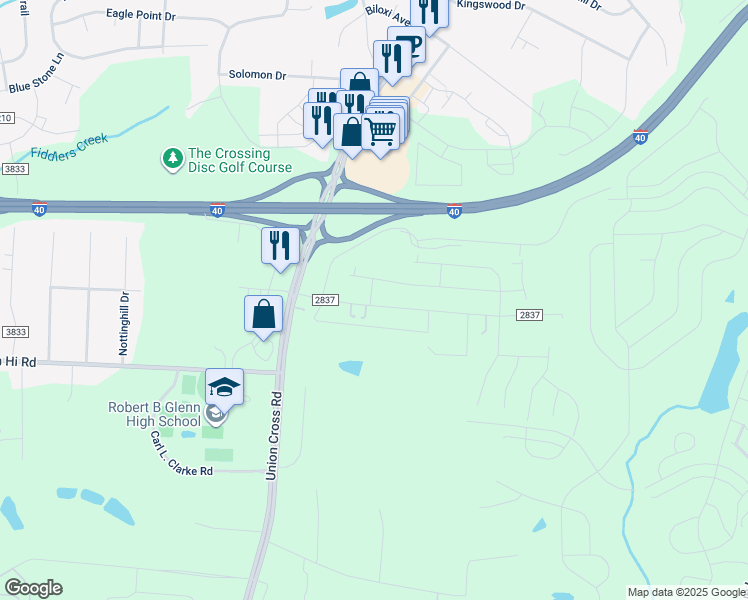 map of restaurants, bars, coffee shops, grocery stores, and more near 1369 Isley Lane in Kernersville