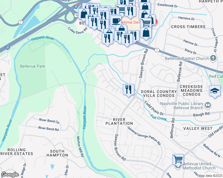 map of restaurants, bars, coffee shops, grocery stores, and more near 983 Todd Preis Drive in Nashville
