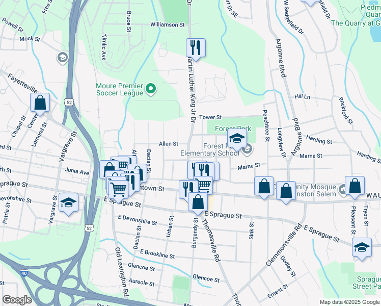 map of restaurants, bars, coffee shops, grocery stores, and more near 1923 South Martin Luther King Junior Drive in Winston-Salem