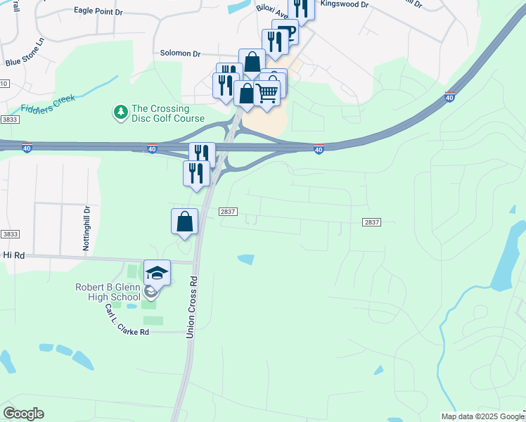 map of restaurants, bars, coffee shops, grocery stores, and more near 1369 Isley Lane in Kernersville