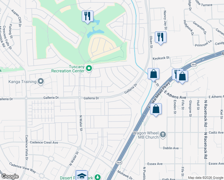 map of restaurants, bars, coffee shops, grocery stores, and more near 580 Via Di Parione Court in Henderson
